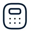 Perangkat kecil berbentuk kotak berujung melengkung menampilkan layar oval di bagian atas dan enam lubang speaker di bagian bawah, diletakkan di atas latar putih polos.
