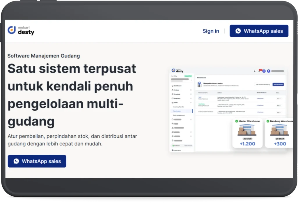 Software Manajemen Gudang (WMS) Mekari Desty untuk Pergudangan