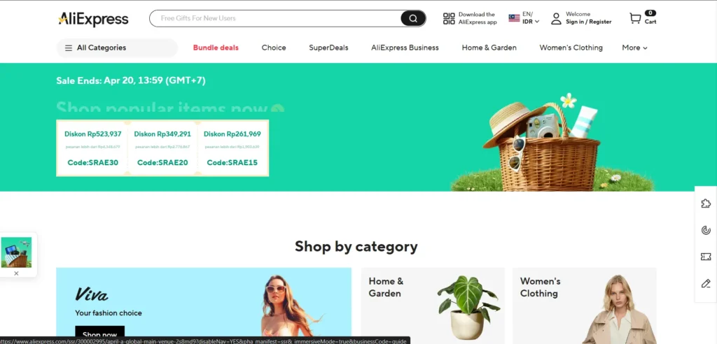tampilan marketplace aliexpress