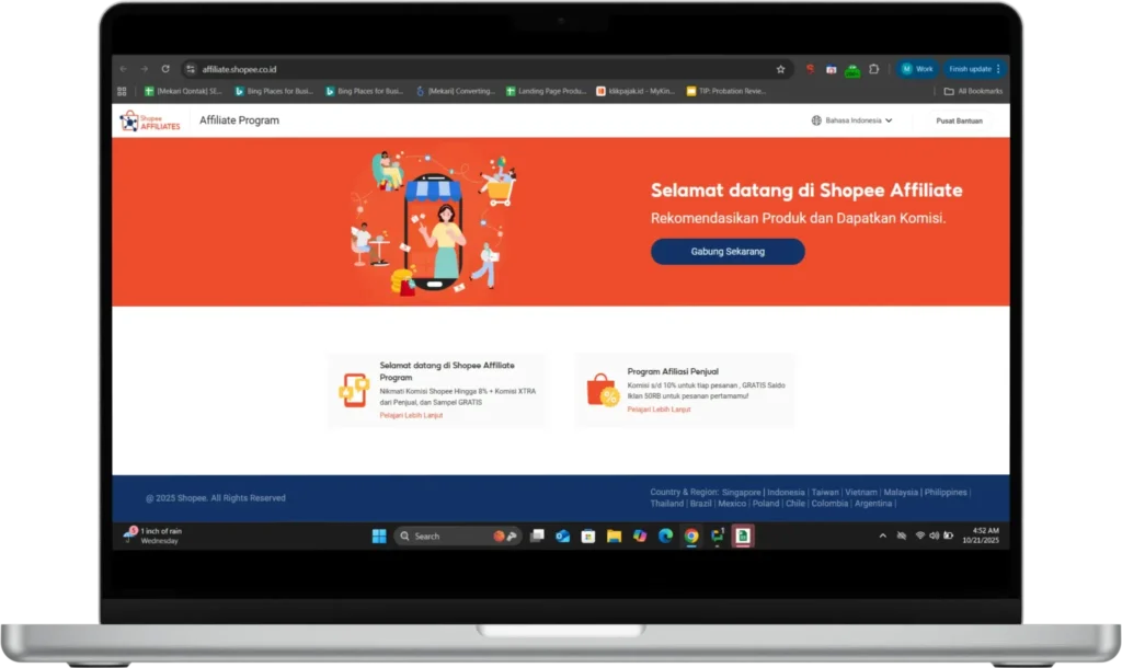 tampilan dasbor shopee affiliate program