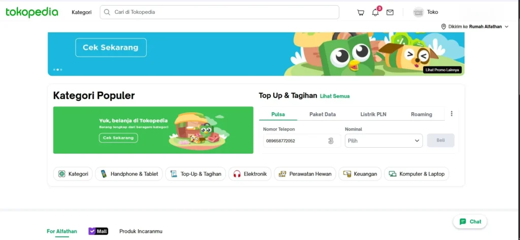 tampilan screenshoot tokopedia