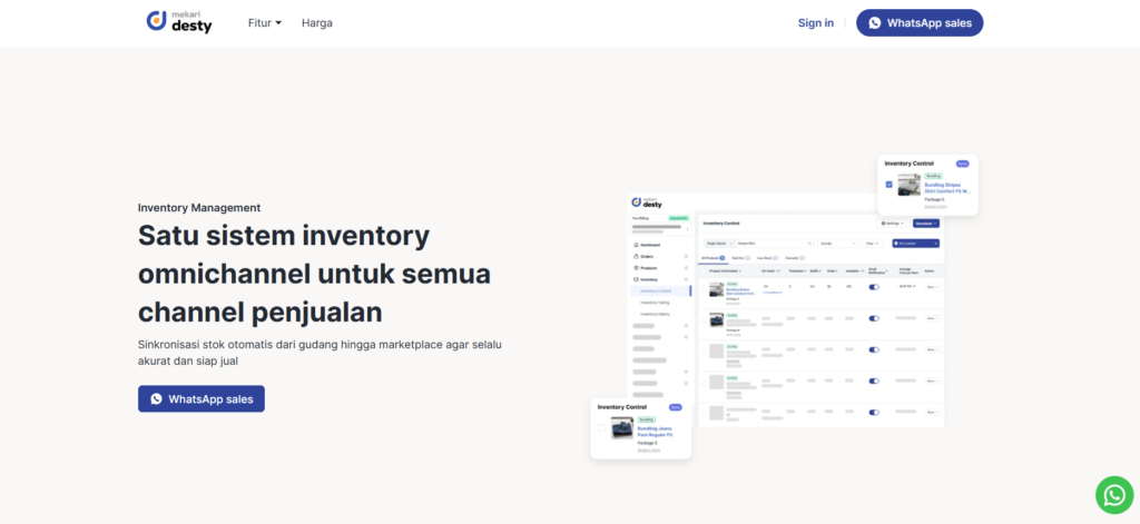 tampilan software stok barang mekari desty