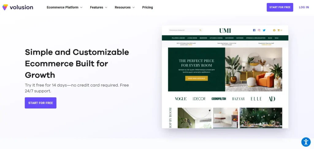 tampilan website platform volusion