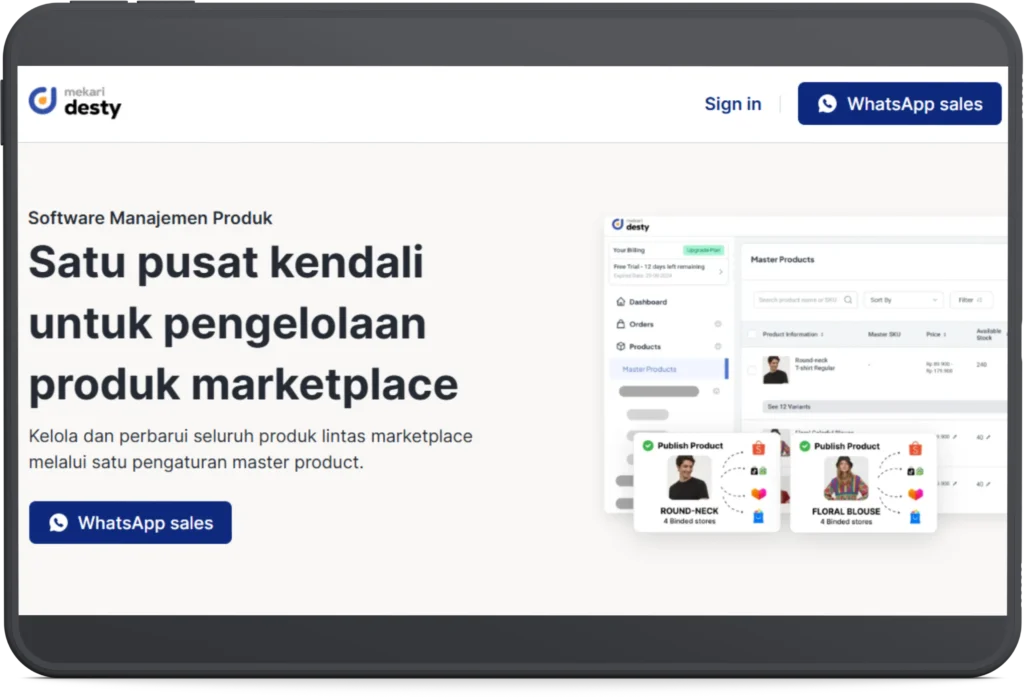 Software Manajemen Produk Mekari Desty