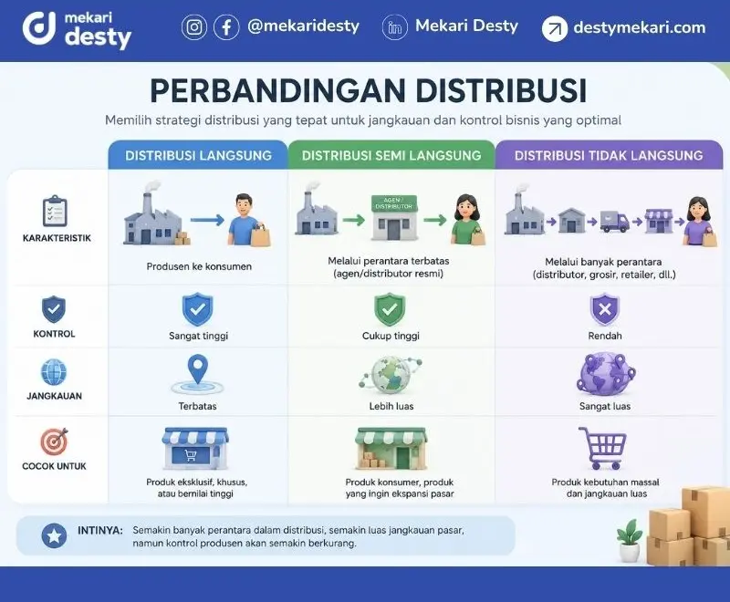 Perandingan Distribusi Semi Langsung, Langsung, Tidak Langsung
